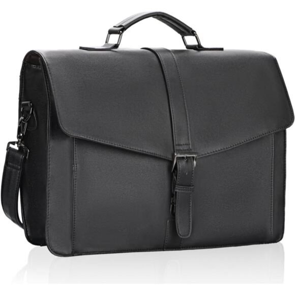 Men's Vegan Leather Briefcase 15.6 Inch Black